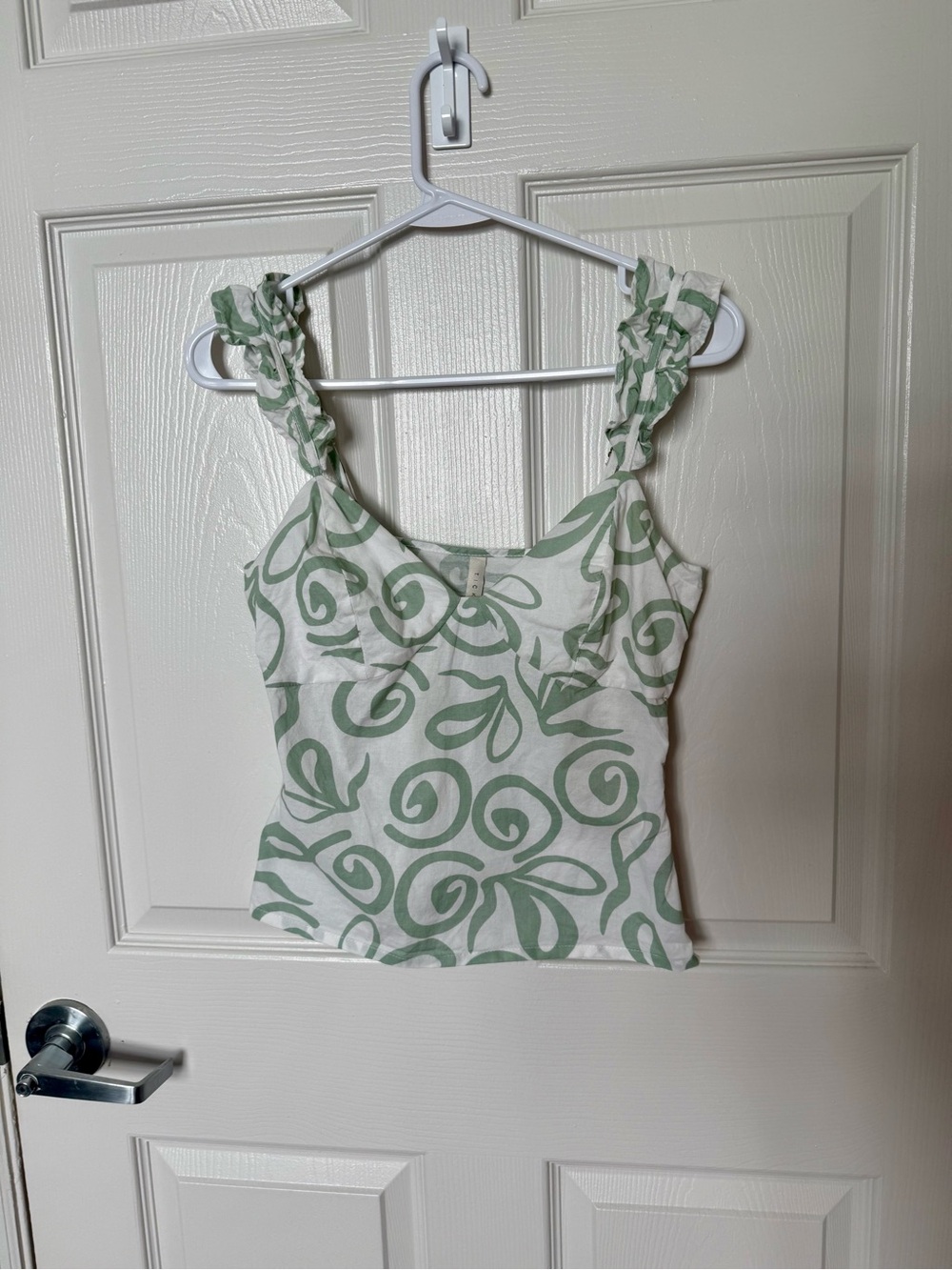 Green Swirl Print Ruffle-Strap Cami